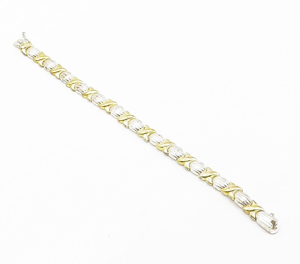 925 Sterling Silver  Vintage Two Tone XO Hugs & Kisses Chain Bracelet  BT6050