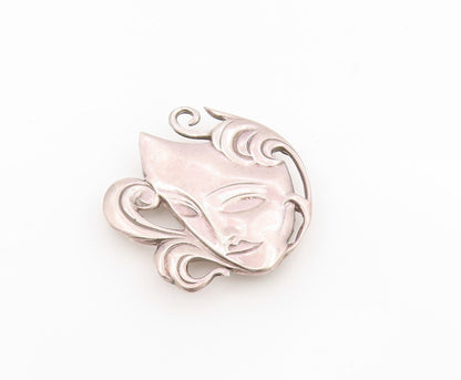 925 Sterling Silver Vintage Brooch Swirly Masquerade Theater Mask Pin  BP12102