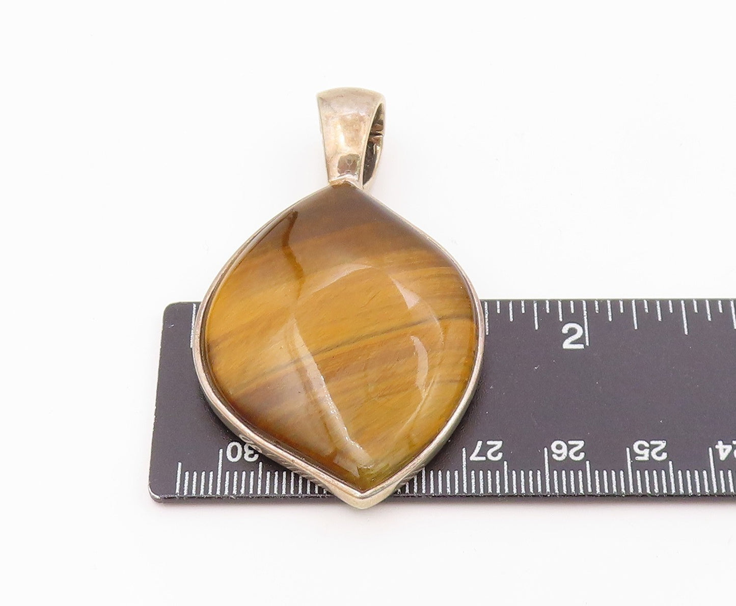 925 Sterling Silver  Vintage Tiger's Eye Shiny Smooth Drop Pendant  PT9861