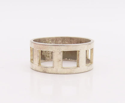 925 Sterling Silver Vintage Ring FIONA Solid Cutout Square Windows Sz 10 RG28945