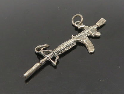 925 Sterling Silver  Vintage Machine Gun Dark Tone Pendant  PT19641