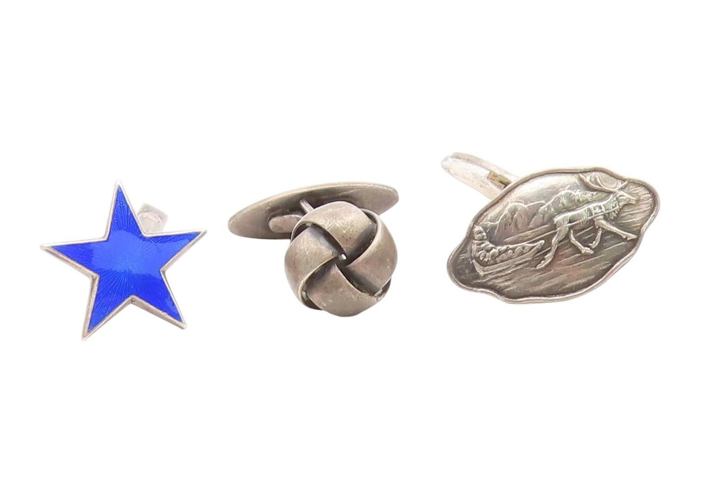 EUROPEAN 925 Sterling Silver Vintage Enamel 3 Pcs Lot Single Cufflinks TR3150
