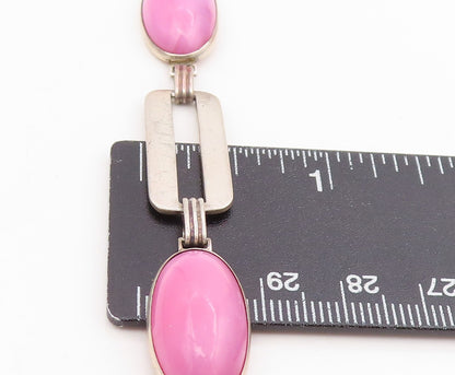 925 Sterling Silver Vintage Bracelet Oval Pink Gemstone Geometric Link  BT11687