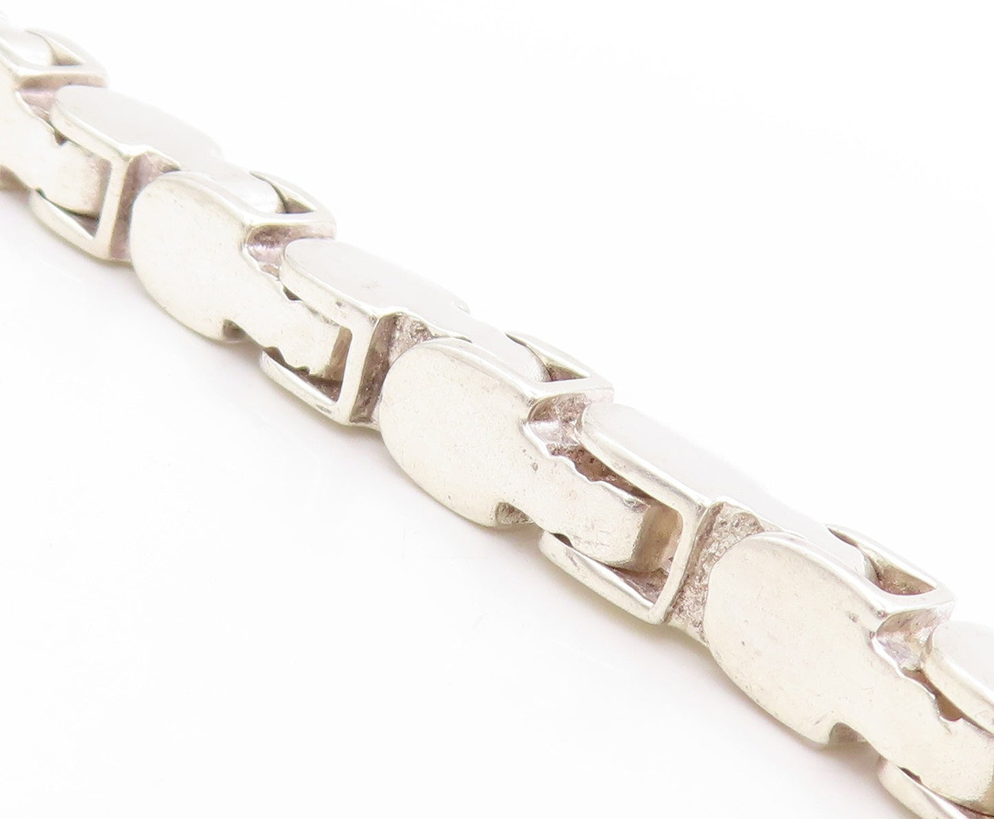 925 Sterling Silver Vintage Necklace Modernist Mariner Link Solid Chain  NE4675