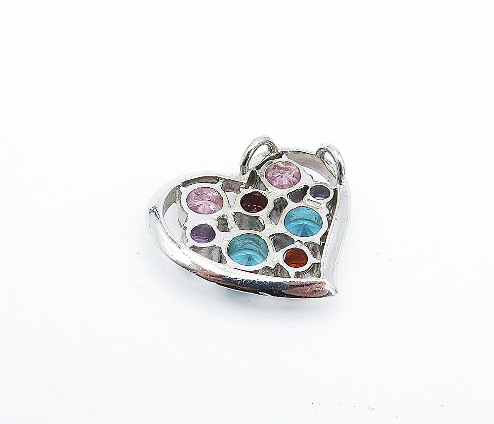 925 Sterling Silver  Topaz Amethyst & Garnet Cluster Love Heart Pendant PT2809