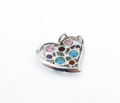 925 Sterling Silver  Topaz Amethyst & Garnet Cluster Love Heart Pendant PT2809