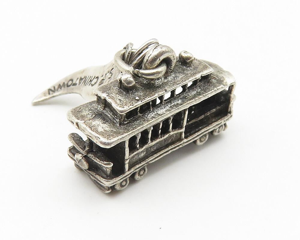 925 Sterling Silver  Vintage Dark Tone China Town Trolley Drop Pendant  PT8152