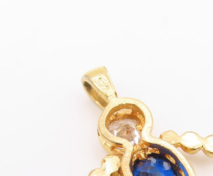 925 Silver  Vintage Sapphire & Cubic Zirconia Figure Dangle Pendant  PT21508