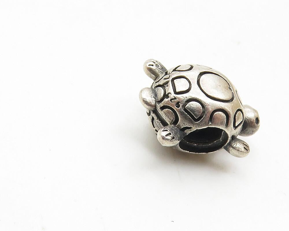 925 Sterling Silver  Vintage Shiny Petite Turtle Motif Slide Pendant  PT7546