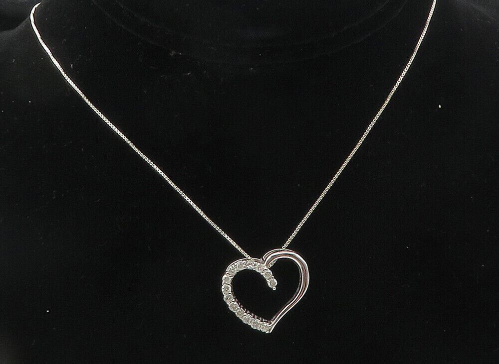 925 Sterling Silver  Genuine Diamonds Open Love Heart Chain Necklace  NE1936