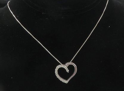 925 Sterling Silver  Genuine Diamonds Open Love Heart Chain Necklace  NE1936
