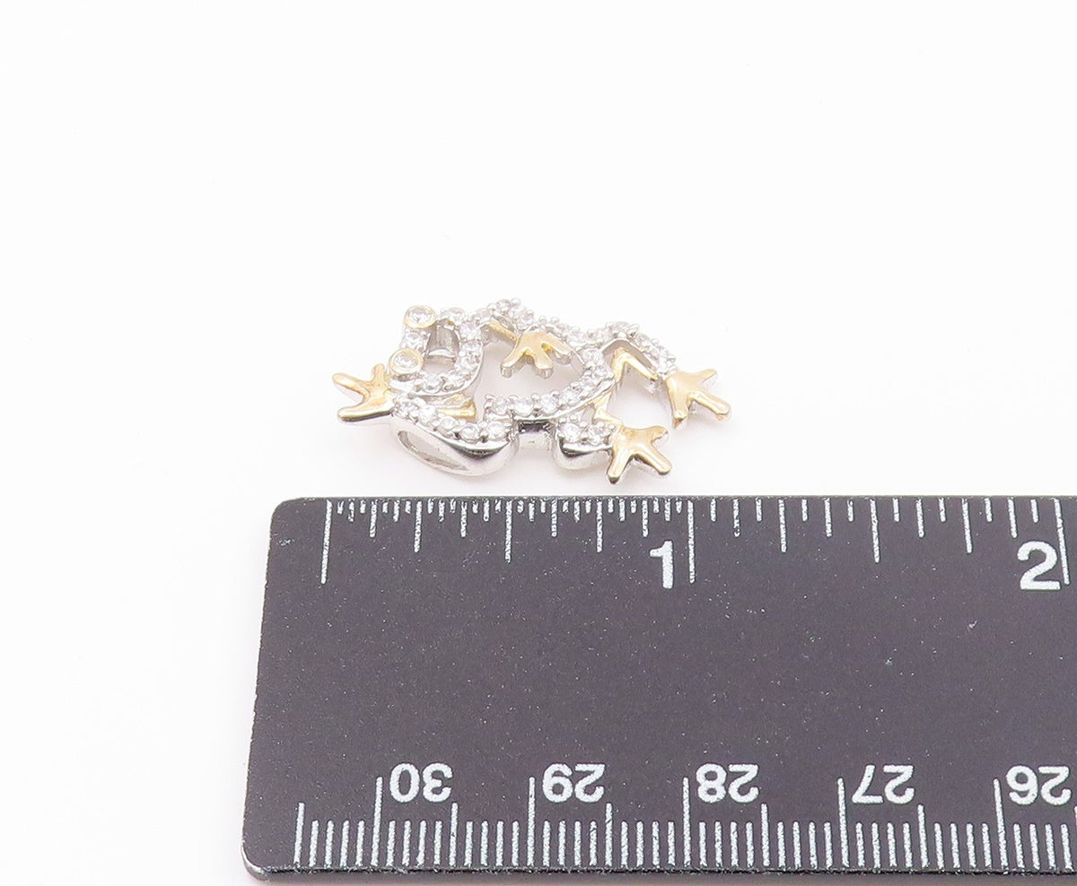 925 Sterling Silver  Vintage Cubic Zirconia Two Tone Frog Pendant  PT17543
