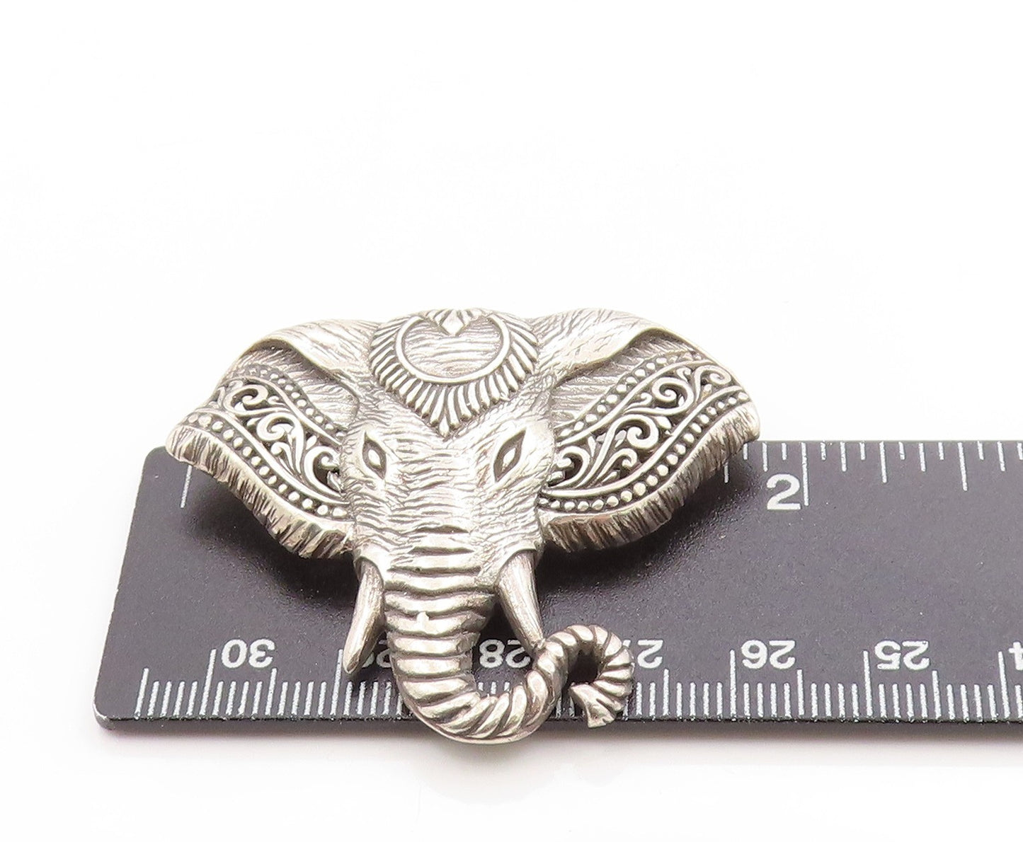 925 Sterling Silver Vintage Pendant Etched Royal Majestic Elephant Face  PT25027