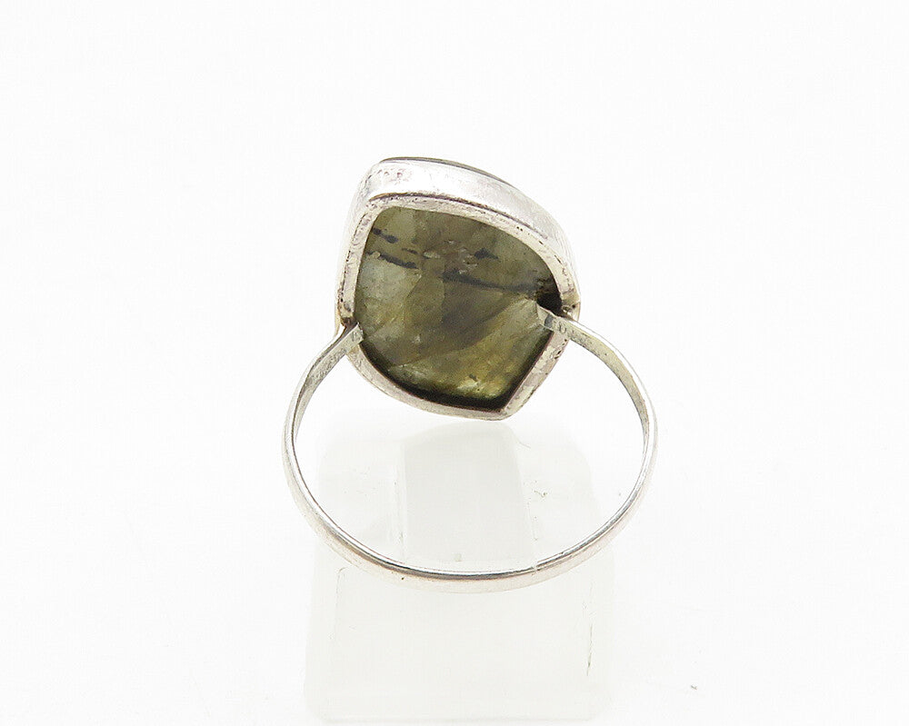 925 Sterling Silver  Labradorite Shiny Smooth Cocktail Ring Sz 7  RG10277