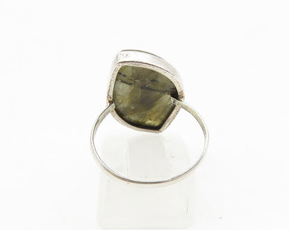 925 Sterling Silver  Labradorite Shiny Smooth Cocktail Ring Sz 7  RG10277