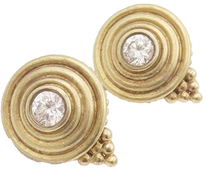 925 Sterling Silver Vintage Earrings Round CZ Halo Carved Rings Beaded  EG12904