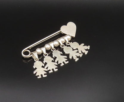 925 Sterling Silver Vintage Bead Ball & Children Charm Heart Safety Pin BP9637