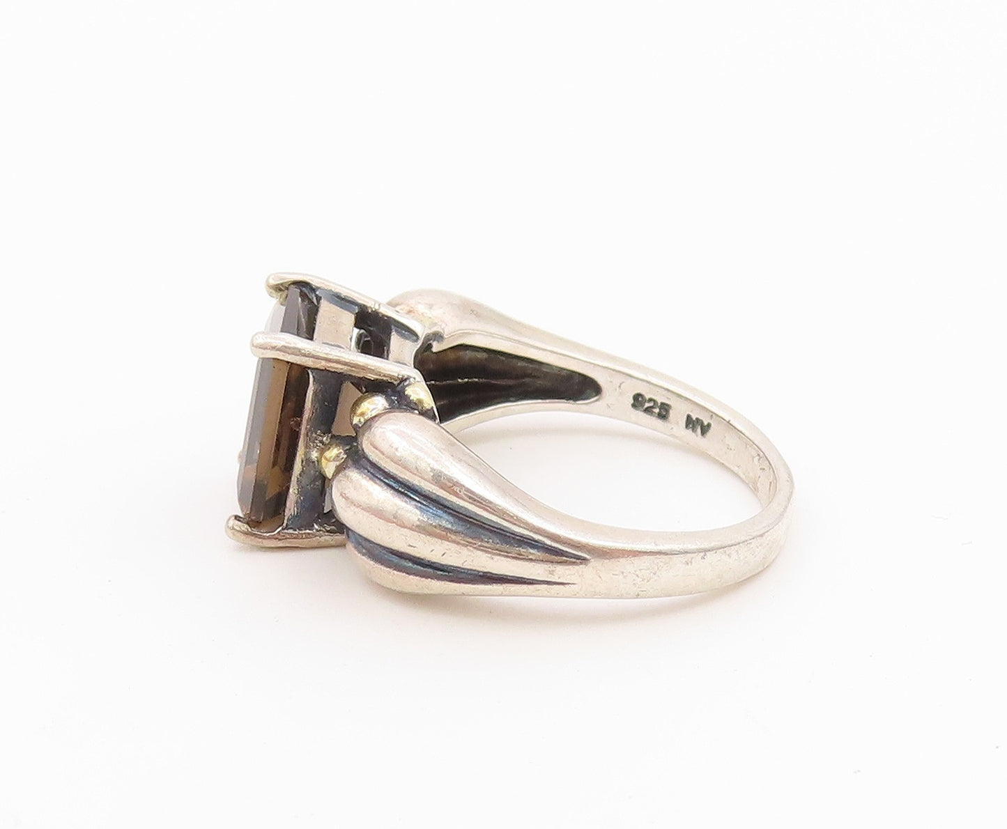 925 Sterling Silver Vintage Ring AVON Smoky Quartz Grooved Band  Sz 7  RG36613