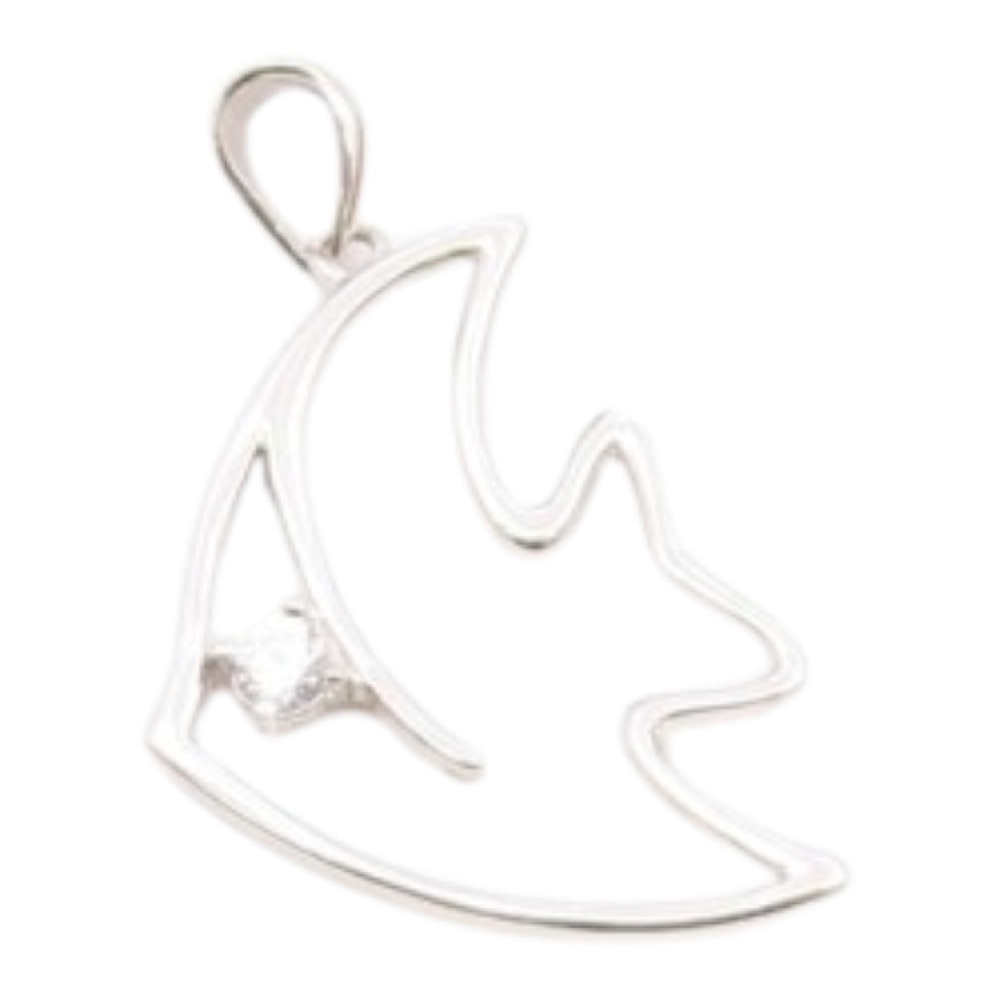 925 Sterling Silver  Vintage Cubic Zirconia Fish Outline Pendant  PT19052