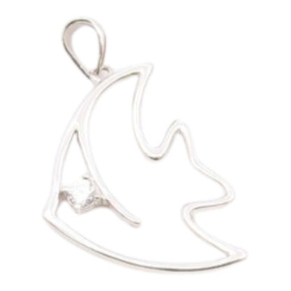 925 Sterling Silver  Vintage Cubic Zirconia Fish Outline Pendant  PT19052