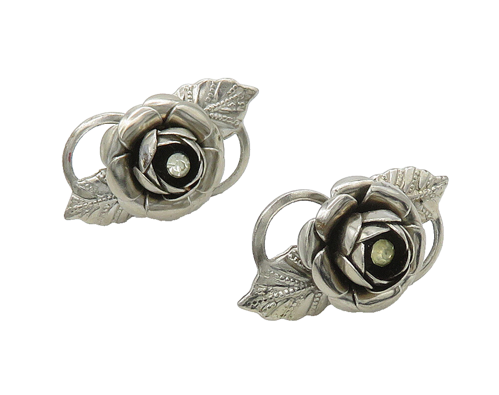 925 Sterling Silver  Vintage Topaz Flower Motif Non Pierce Earrings  EG8277