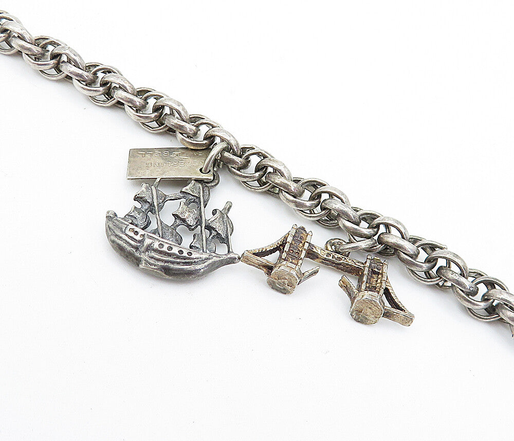 POST BELL TRADING 925 Silver  Vintage Charmed Twist Link Chain Bracelet BT1839