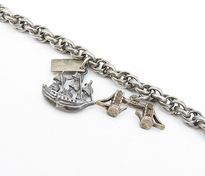 POST BELL TRADING 925 Silver  Vintage Charmed Twist Link Chain Bracelet BT1839