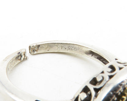 925 Sterling Silver  Vintage Genuine Diamonds 2 Tone Band Ring Sz 6  RG13397