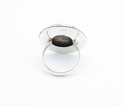 925 Sterling Silver  Jasper Round Fluted Border Cocktail Ring Sz 8  RG8017