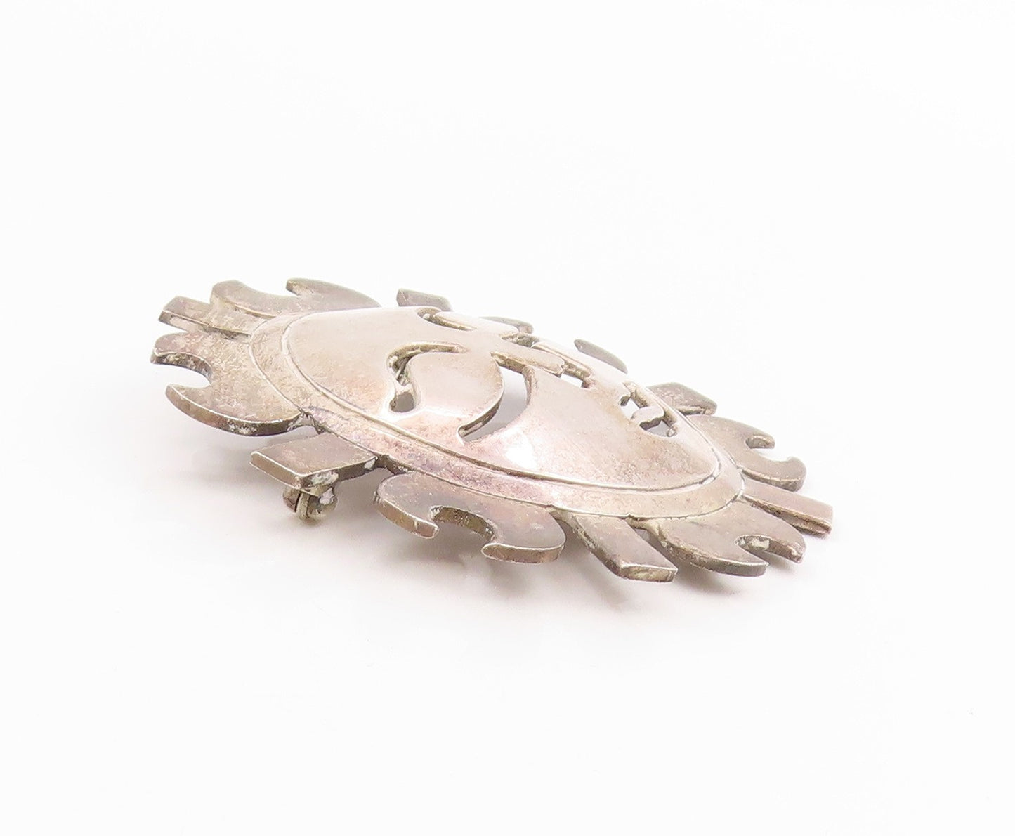 925 Sterling Silver Vintage Brooch Pin MEXICO Puffed Sun Face Cutout  BP12505