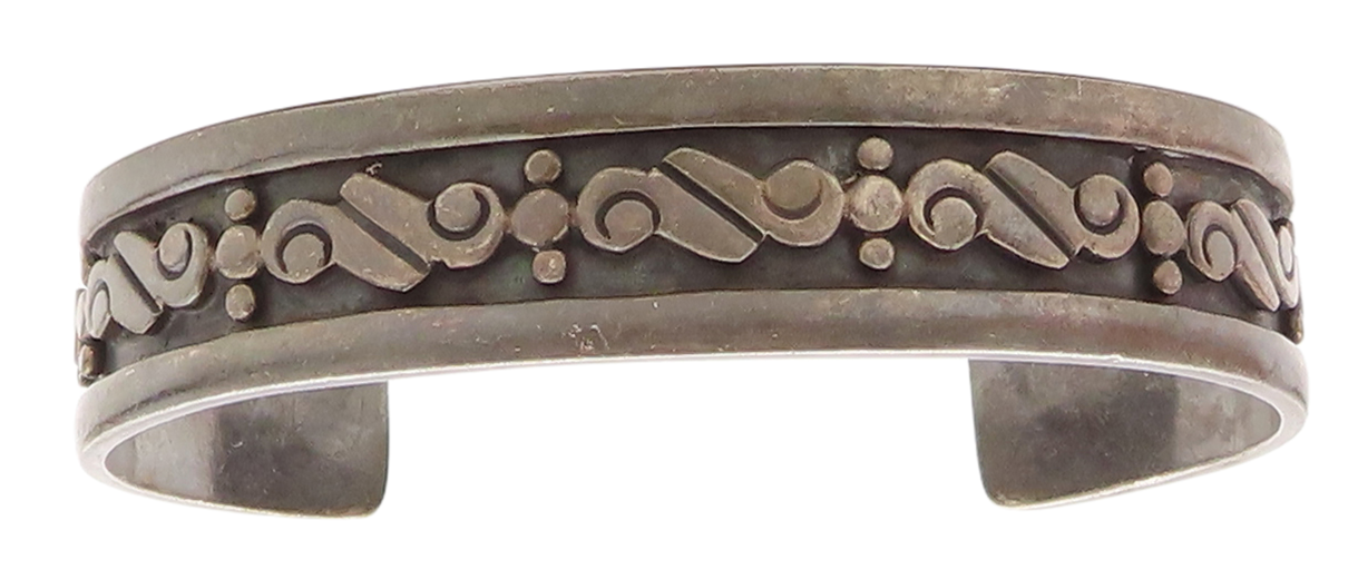 TAXCO MEXICO 925 Silver  Vintage Oxidized Swirl Pattern Cuff Bracelet  BT2811