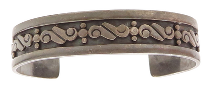 TAXCO MEXICO 925 Silver  Vintage Oxidized Swirl Pattern Cuff Bracelet  BT2811