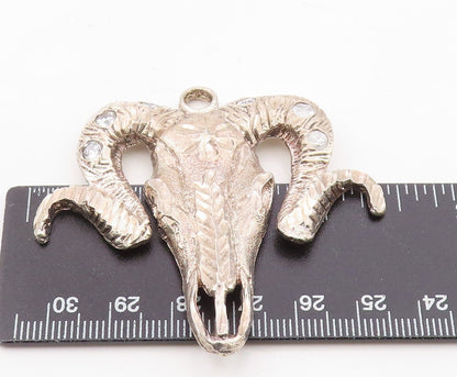 925 Sterling Silver  Vintage Shiny Diamond Cut Ram's Head Pendant  PT12535
