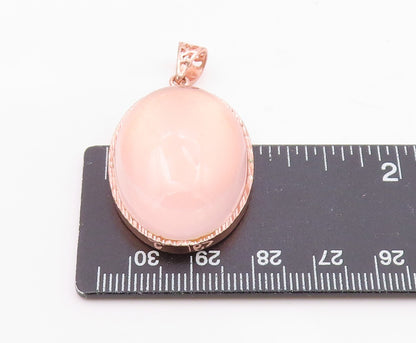 925 Sterling Silver  Cabochon Cut Rose Quartz Gold Plated Drop Pendant  PT7739