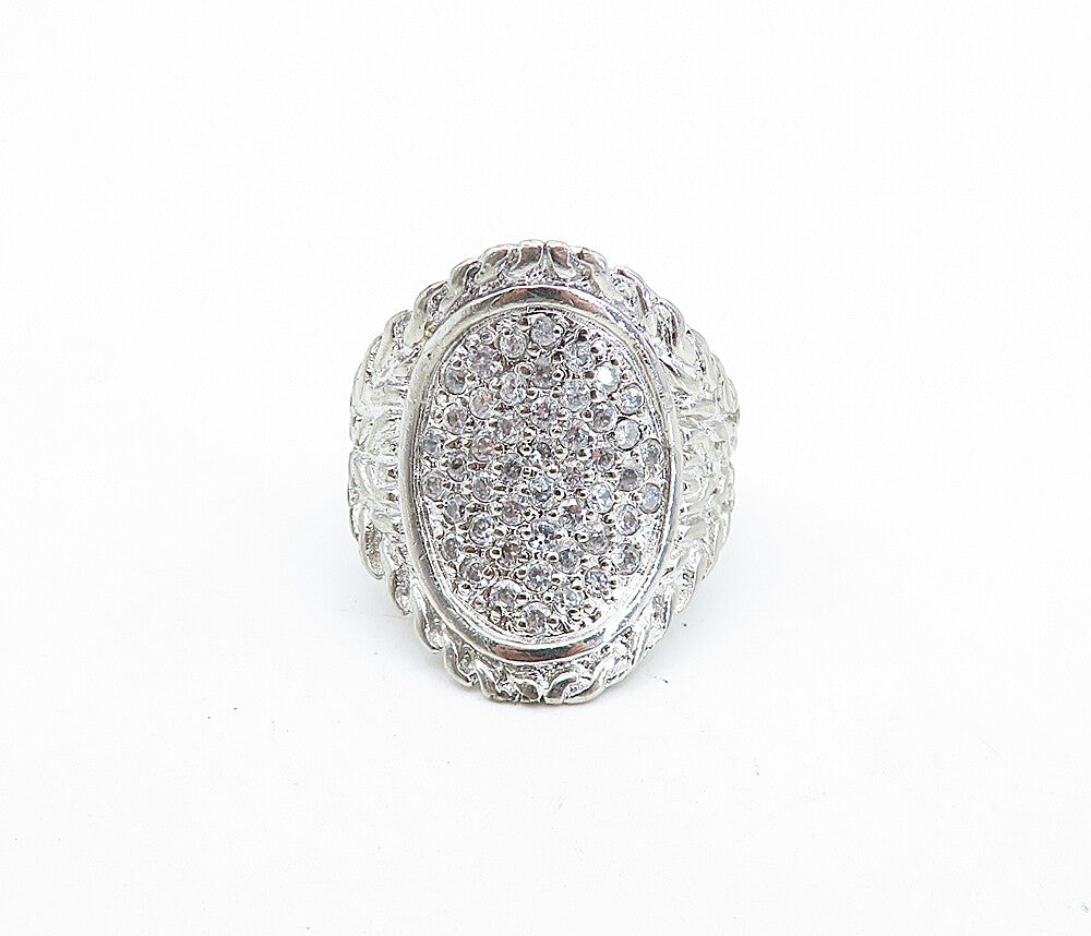 925 Silver  Vintage Cubic Zirconia Encrusted Cocktail Ring Sz 8.5  RG7159