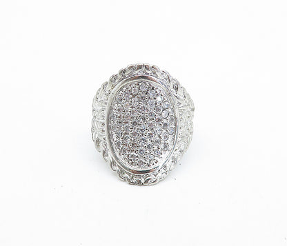 925 Silver  Vintage Cubic Zirconia Encrusted Cocktail Ring Sz 8.5  RG7159