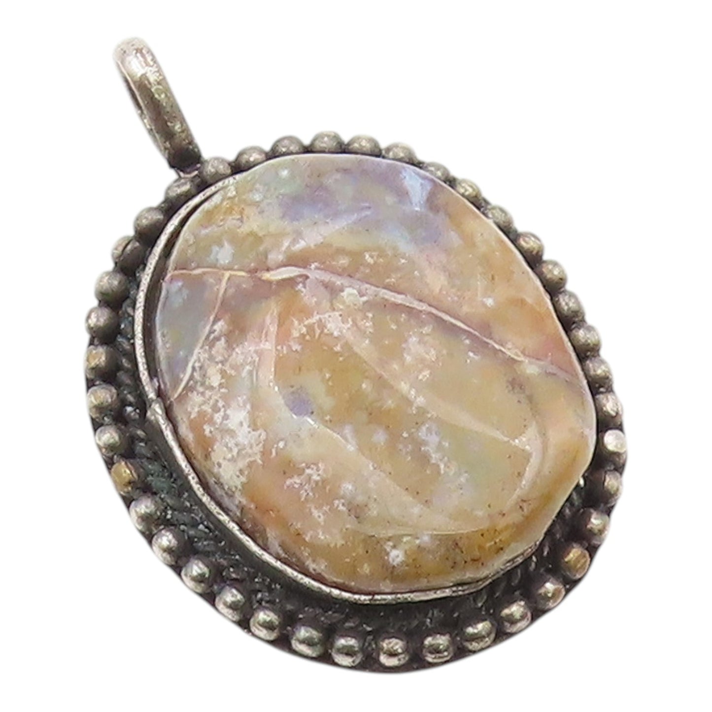 925 Sterling Silver  Vintage Jasper Bubble Twist Border Oval Pendant  PT7715
