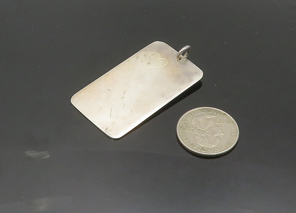 MEXICO 925 Sterling Silver  Vintage Shiny Love Hearts Square Pendant  PT16284