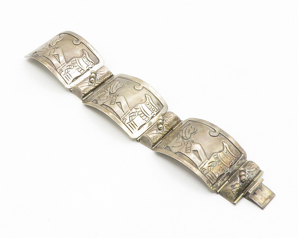 MEXICO 925 Sterling Silver  Vintage Desert Scene Panel Chain Bracelet  BT5322