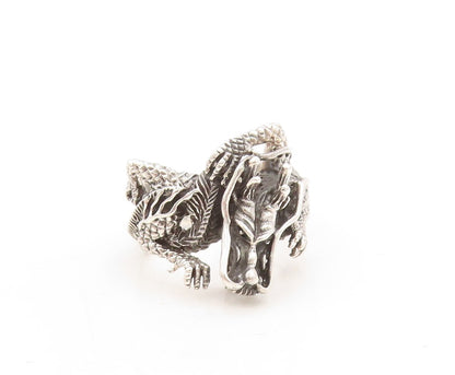 925 Sterling Silver Vintage Ring Dark Tone Wrap Around Dragon  Sz 13.5  RG31307