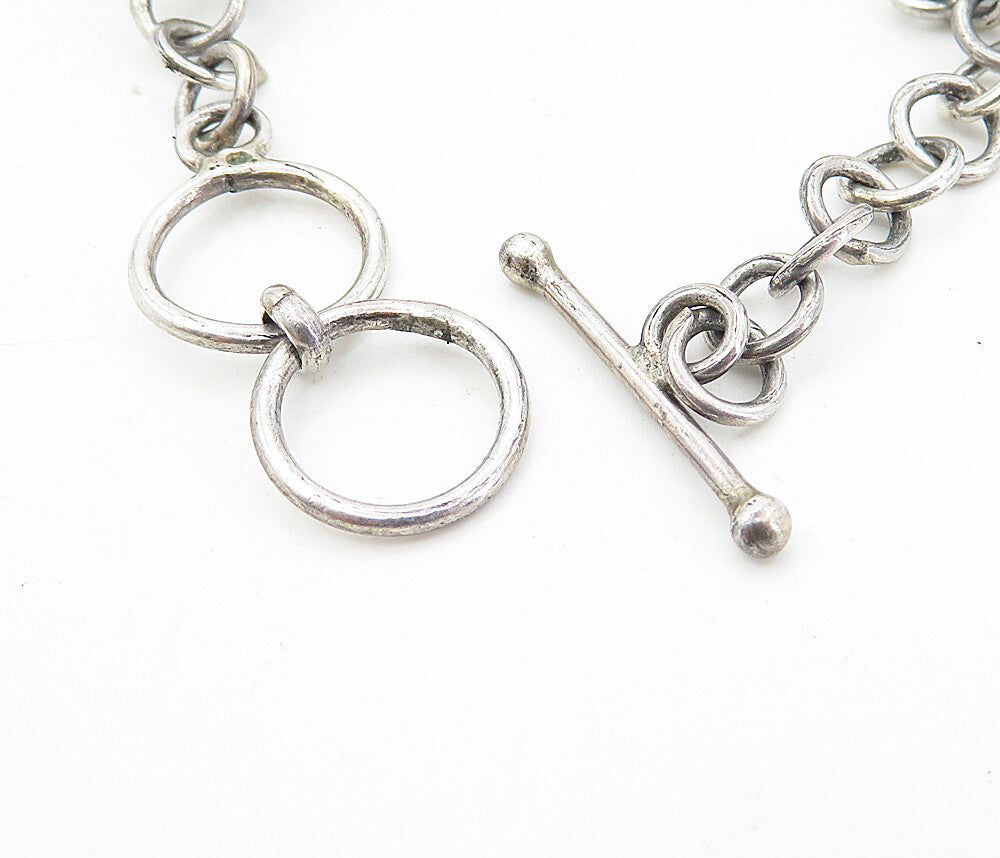925 Sterling Silver  Vintage Mother Of Pearl Swirl Chain Bracelet  BT3721