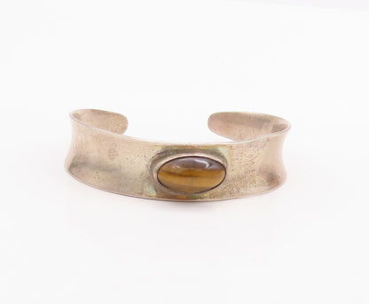 925 Sterling Silver Vintage Bracelet FROM DENMARK Oval Tiger's Eye Cuff BT10487