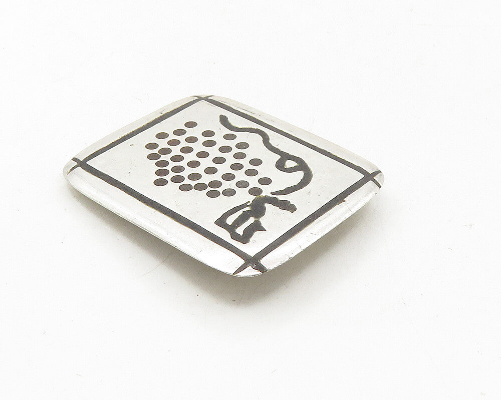 925 Sterling Silver  Vintage Oxidized Etched Design Square Brooch Pin  BP4060