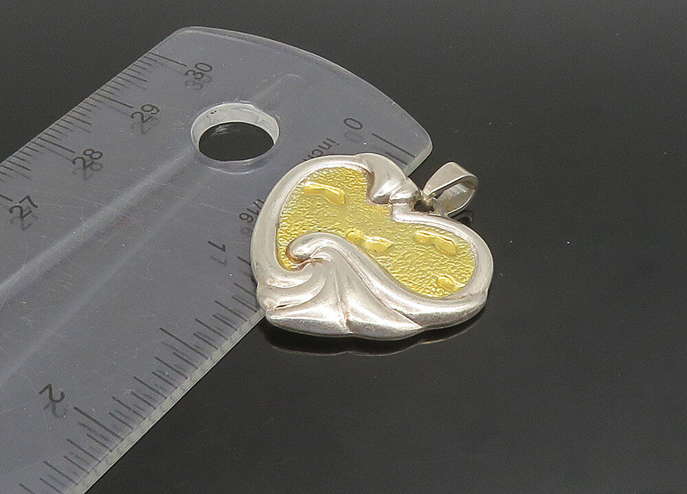 GORHAM 925 Silver  Vintage 2 Tone Heart Footprint Faith Quote Pendant  PT19071