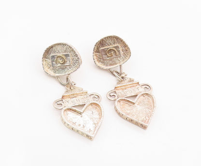 14k Gold & 925 Sterling Silver Vintage Earrings Love Heart Motif Dangle  EG14112