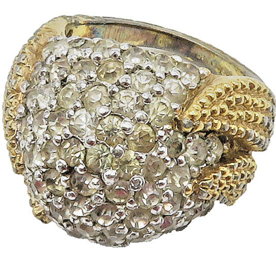 925 Sterling Silver Vintage Topaz Dome Two Tone Cocktail Ring Sz 6 RG15451