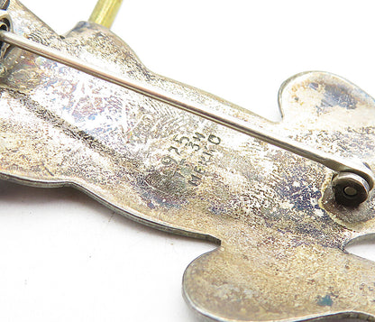MEXICO 925 Sterling Silver  Vintage Two Tone Oxidized Cat Brooch Pin  BP1958