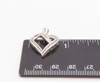 925 Sterling Silver Vintage Pendant Real Diamonds Open Love Heart Charm  PT25218