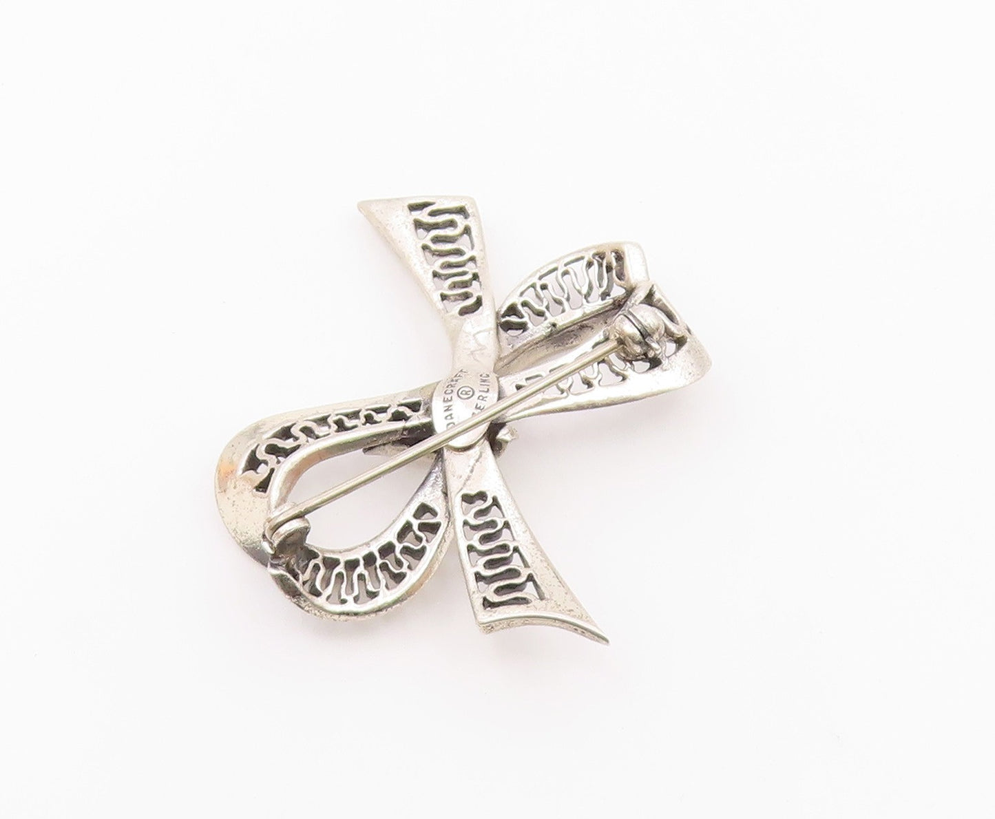 DANECRAFT 925 Silver  Vintage Openwork Waves Ribbon Bow Tie Brooch Pin BP9928