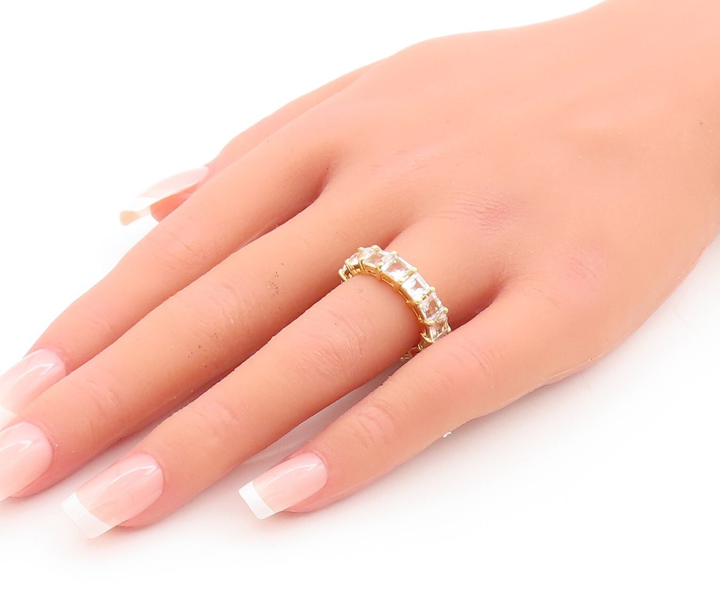 925 Sterling Silver Vintage Ring Gold Plated Square Cut 360 CZ Band Sz 6 RG29573